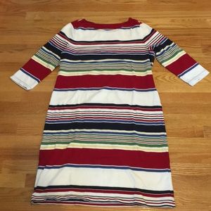 Talbots Red/White Striped 3/4 Sleeve Shift Dress